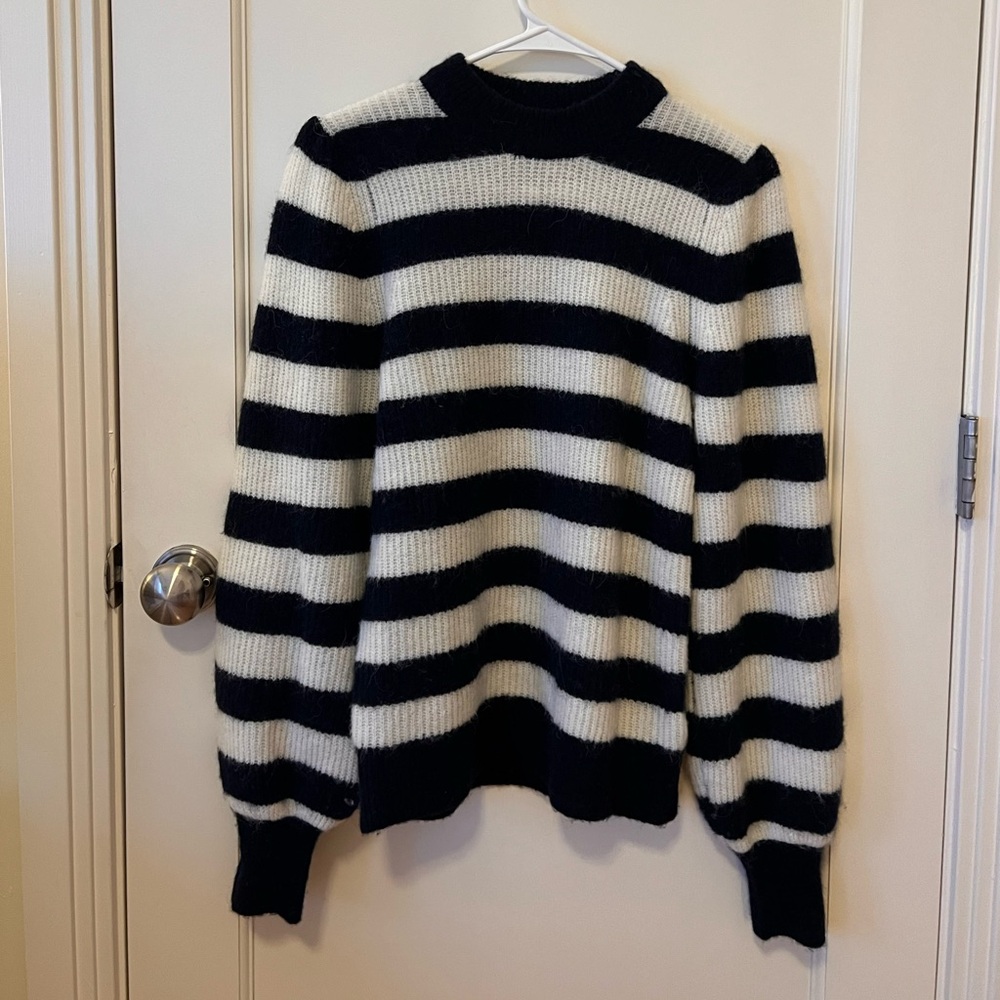 Ganni Navy and White Striped Wool Sweater